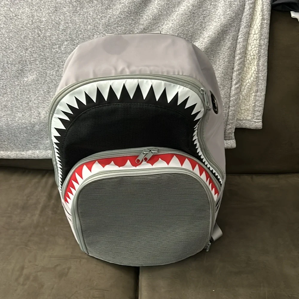 shark face printed graphic unique style carrier backpack